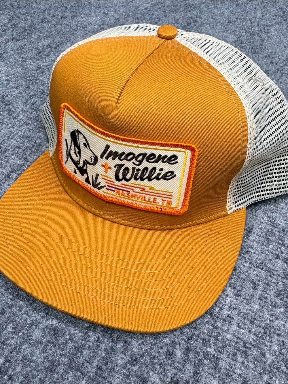 Imogene and Willie Hat One Size Orange Trucker Dog Adjustable Snapback